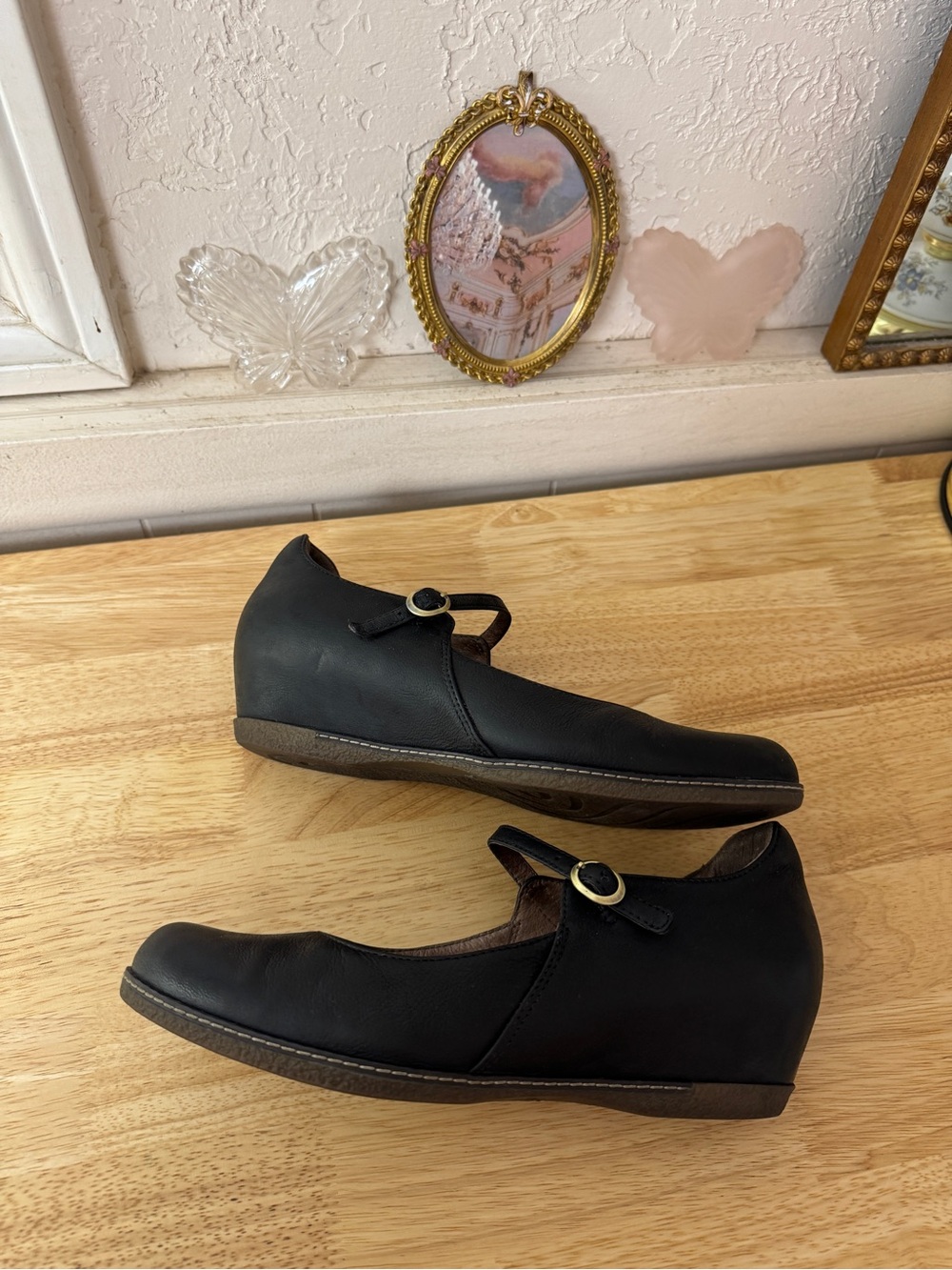 Dansko Black Leather Mary Jane Hidden Wedge Clogs EU 40 Comfort Shoes Y2K Comfy - Picture 7 of 13